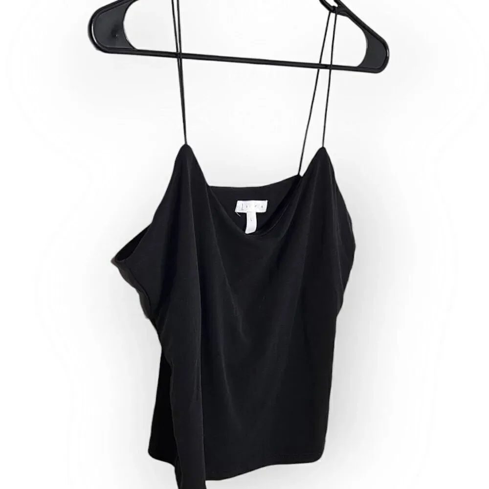 Leith Nordstrom Women's Cowl Neck Spaghetti Strap Crop Top in Black size Large